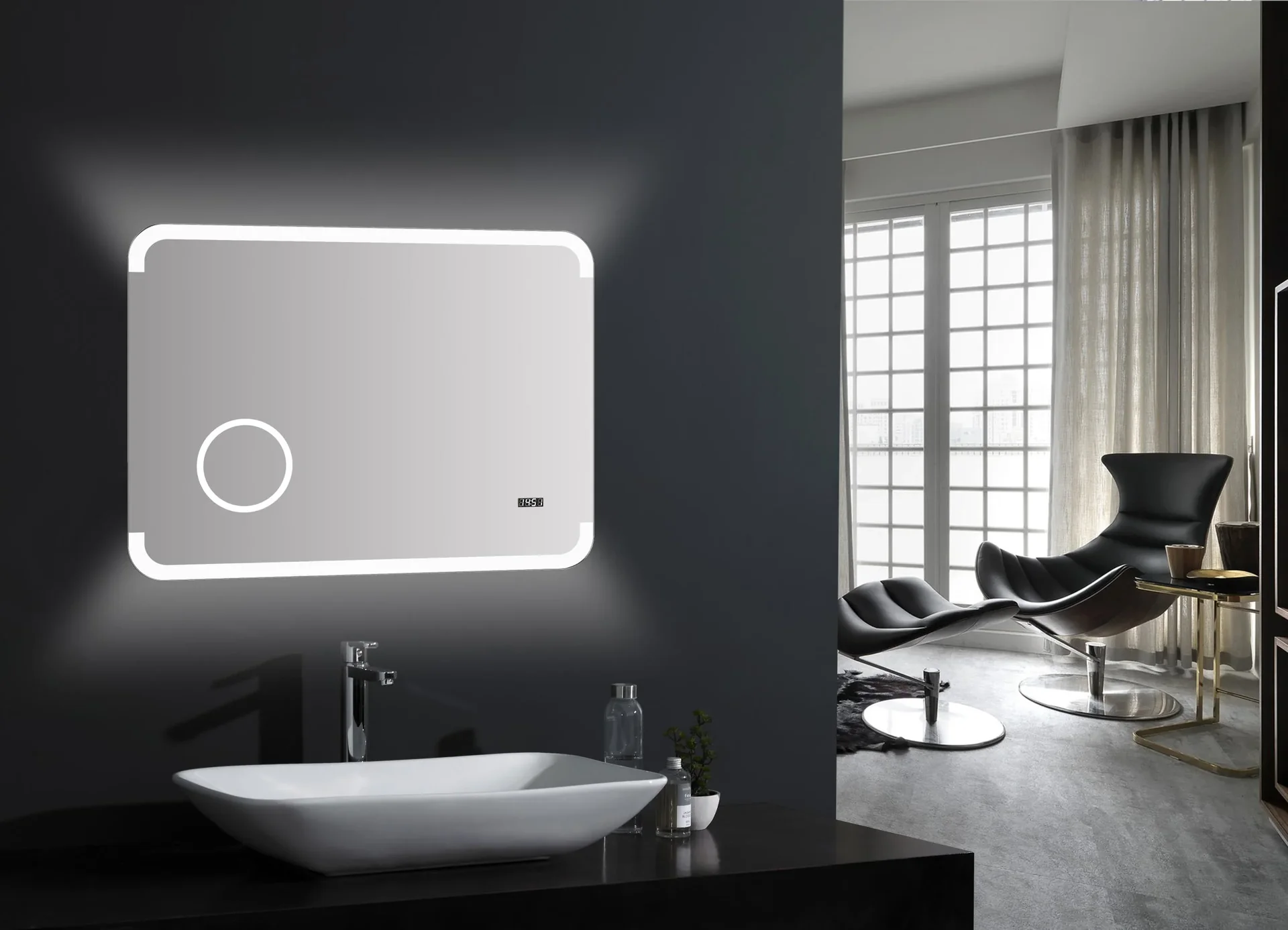 Badezimmerspiegel mit Beleuchtung, "Harmony" - 80 x 60 cm mit hinterleuchtetem Raumlicht - 1