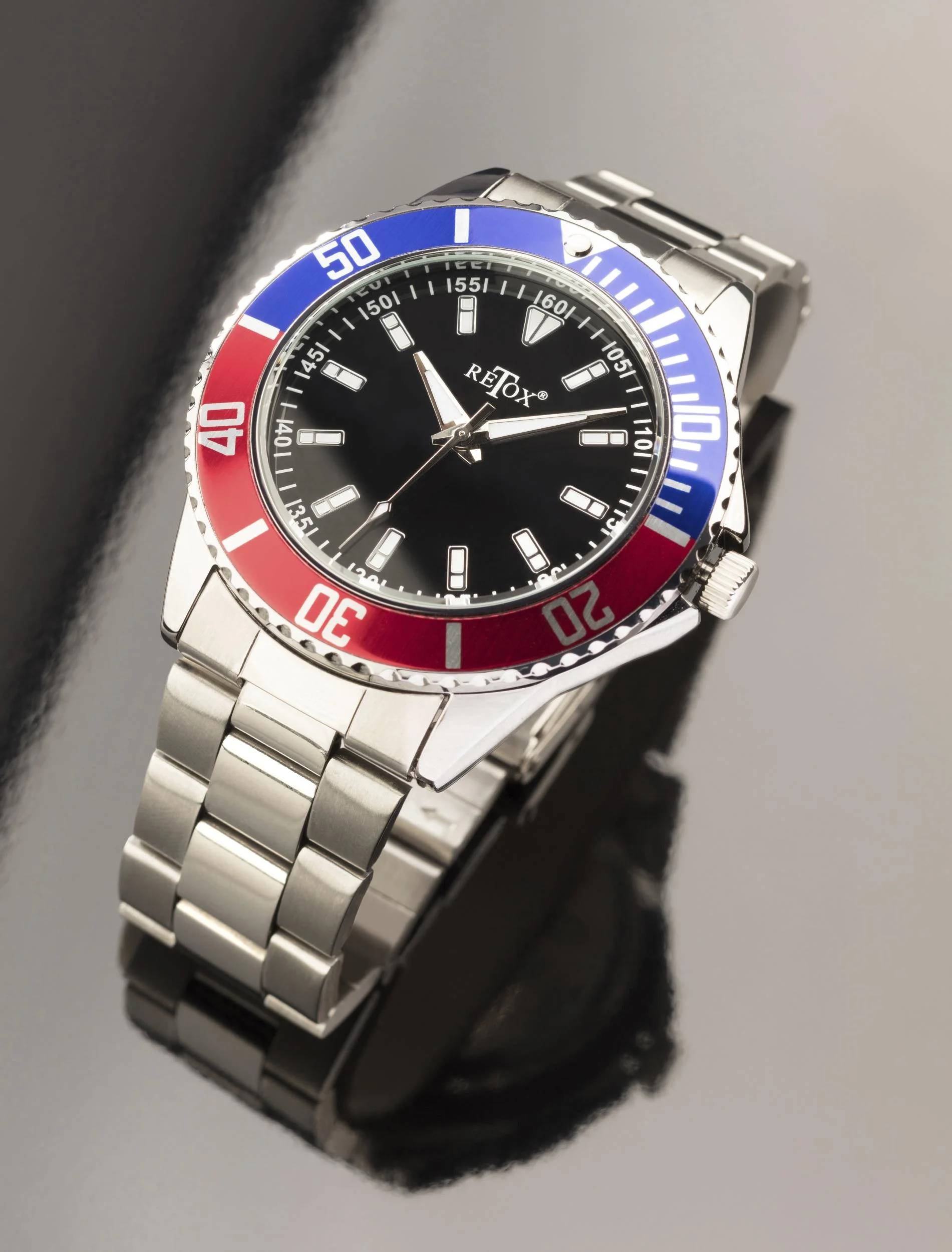 Herren-Armbanduhr, "Retox-Master" mit 2 farbiger Lünette und Edelstahlband, 3 bar wasserdicht - 0