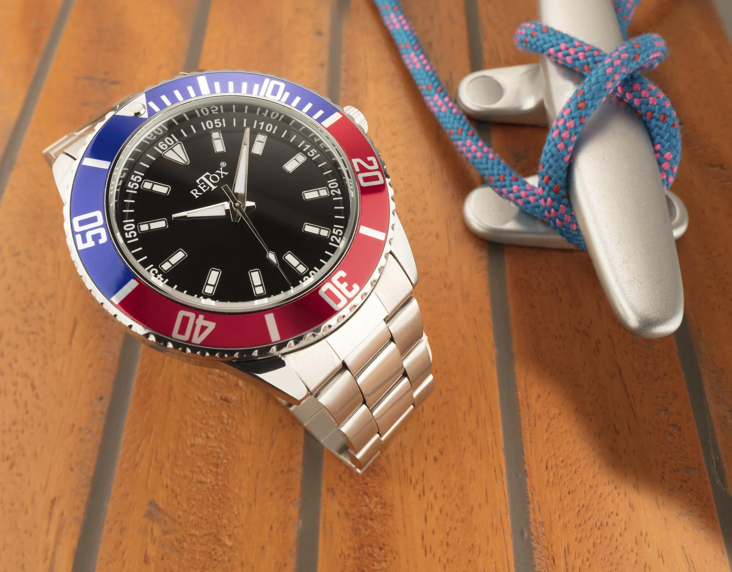 Herren-Armbanduhr, "Retox-Master" mit 2 farbiger Lünette und Edelstahlband, 3 bar wasserdicht - 2