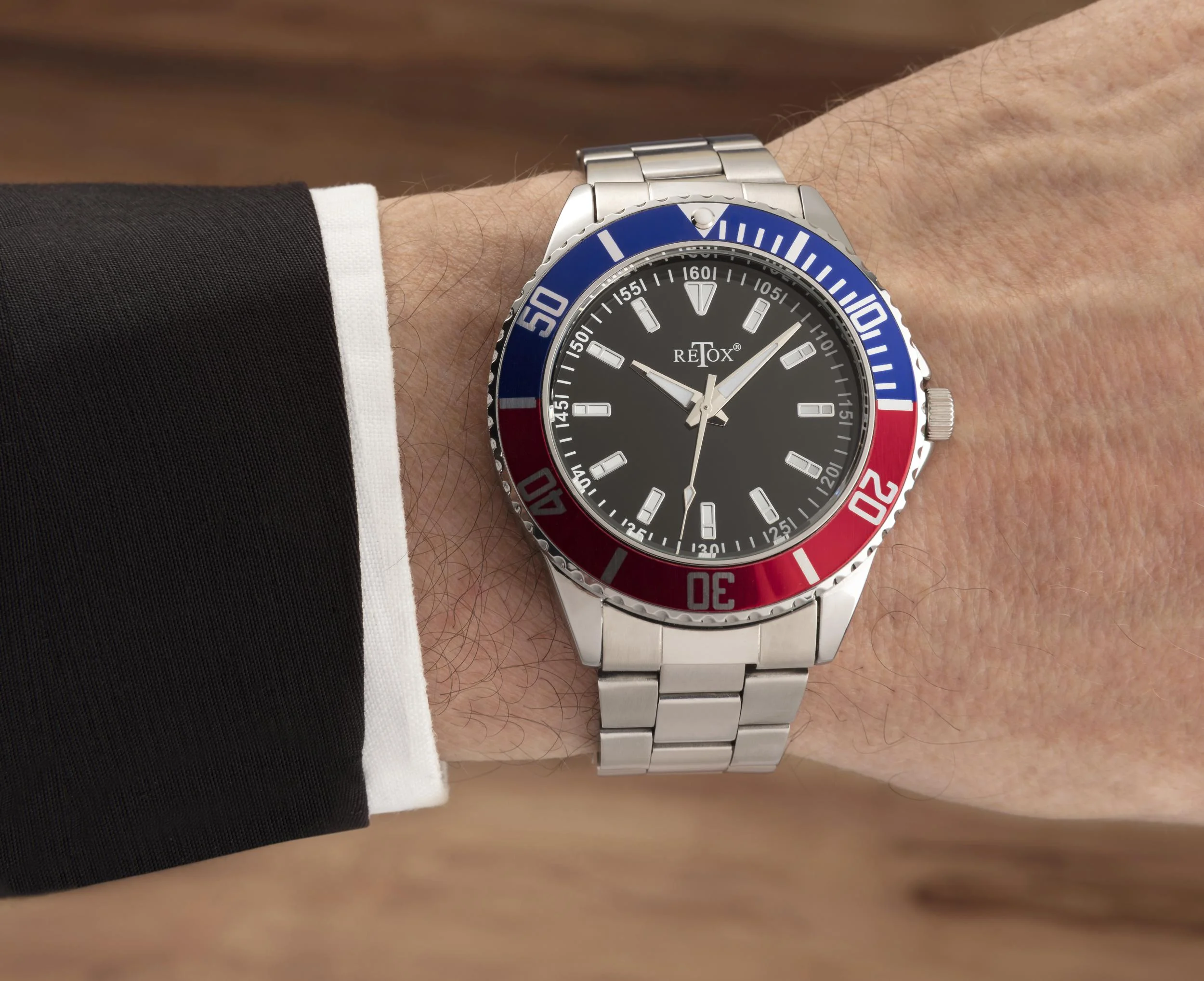 Herren-Armbanduhr, "Retox-Master" mit 2 farbiger Lünette und Edelstahlband, 3 bar wasserdicht - 3