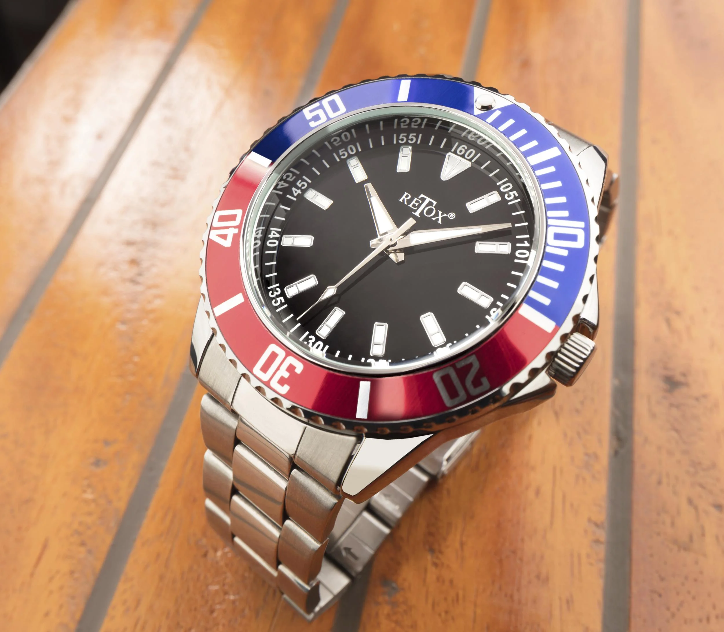 Herren-Armbanduhr, "Retox-Master" mit 2 farbiger Lünette und Edelstahlband, 3 bar wasserdicht - 6