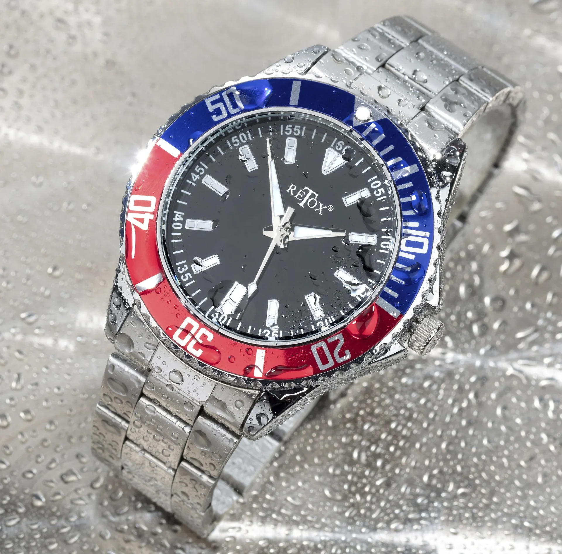 Herren-Armbanduhr, "Retox-Master" mit 2 farbiger Lünette und Edelstahlband, 3 bar wasserdicht - 7