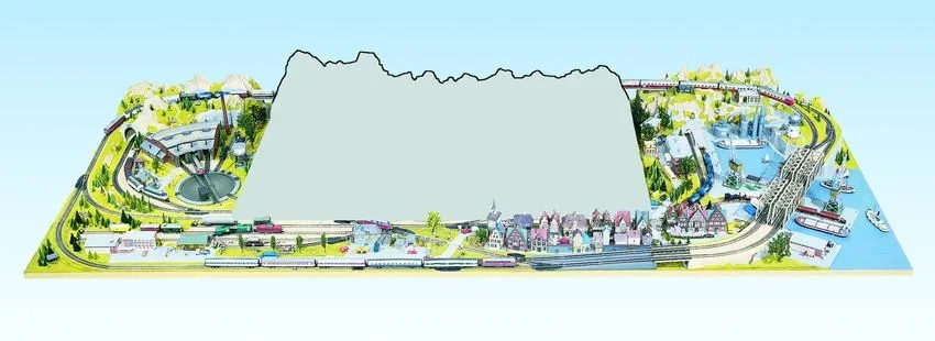 Anbauteil links Drehscheibe - 100 x 140 cm, 26 cm hoch, Spur H0, koloriert und begrast, auf Holzrahmen - 0