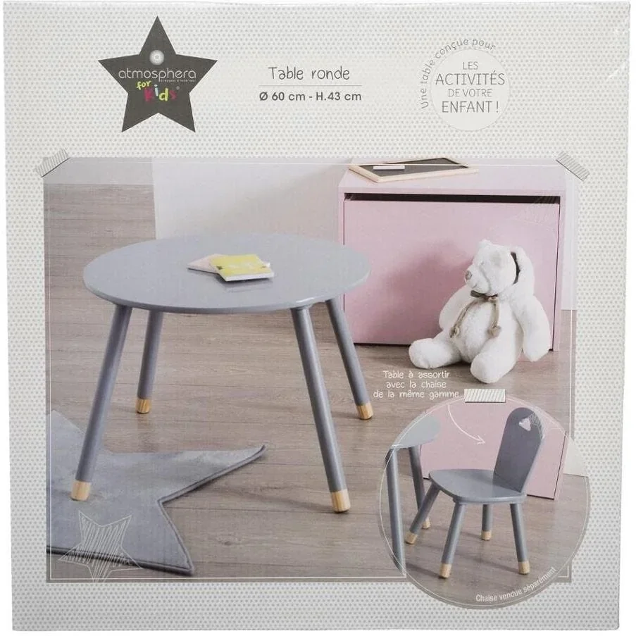 NL Kindertisch Rund - grau - 60x60x43 cm - 1