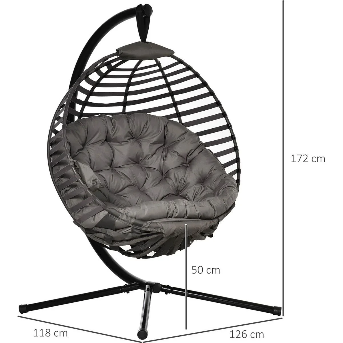 Hängesessel Hängekorb mit Gestell für 2 Personen Hängeschaukel Hängestuhl mit Kissen Korb faltbar Stahl 126 x 118 x 172 - 2