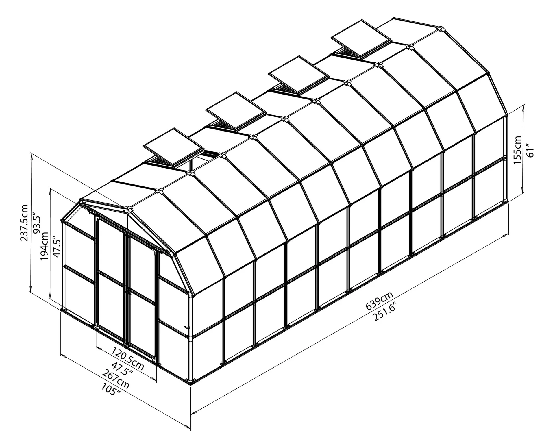 Kunststoff Gewächshaus Grand Gardener 410 mit Fundament, 267 x 639 x 238 cm - 4