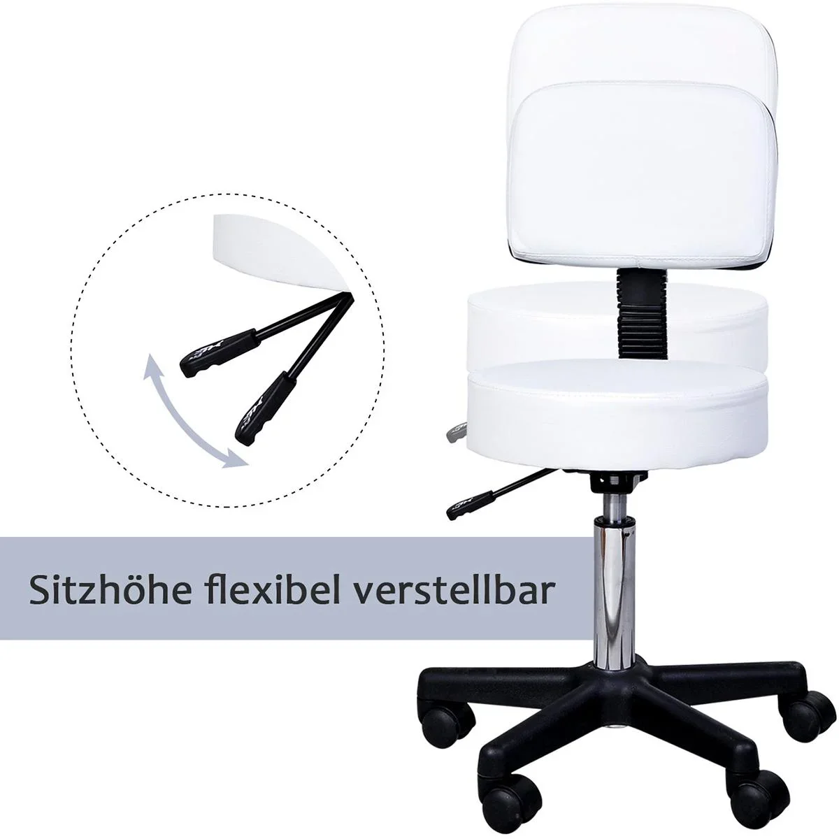 Rollhocker mit Lehne weiß - 5