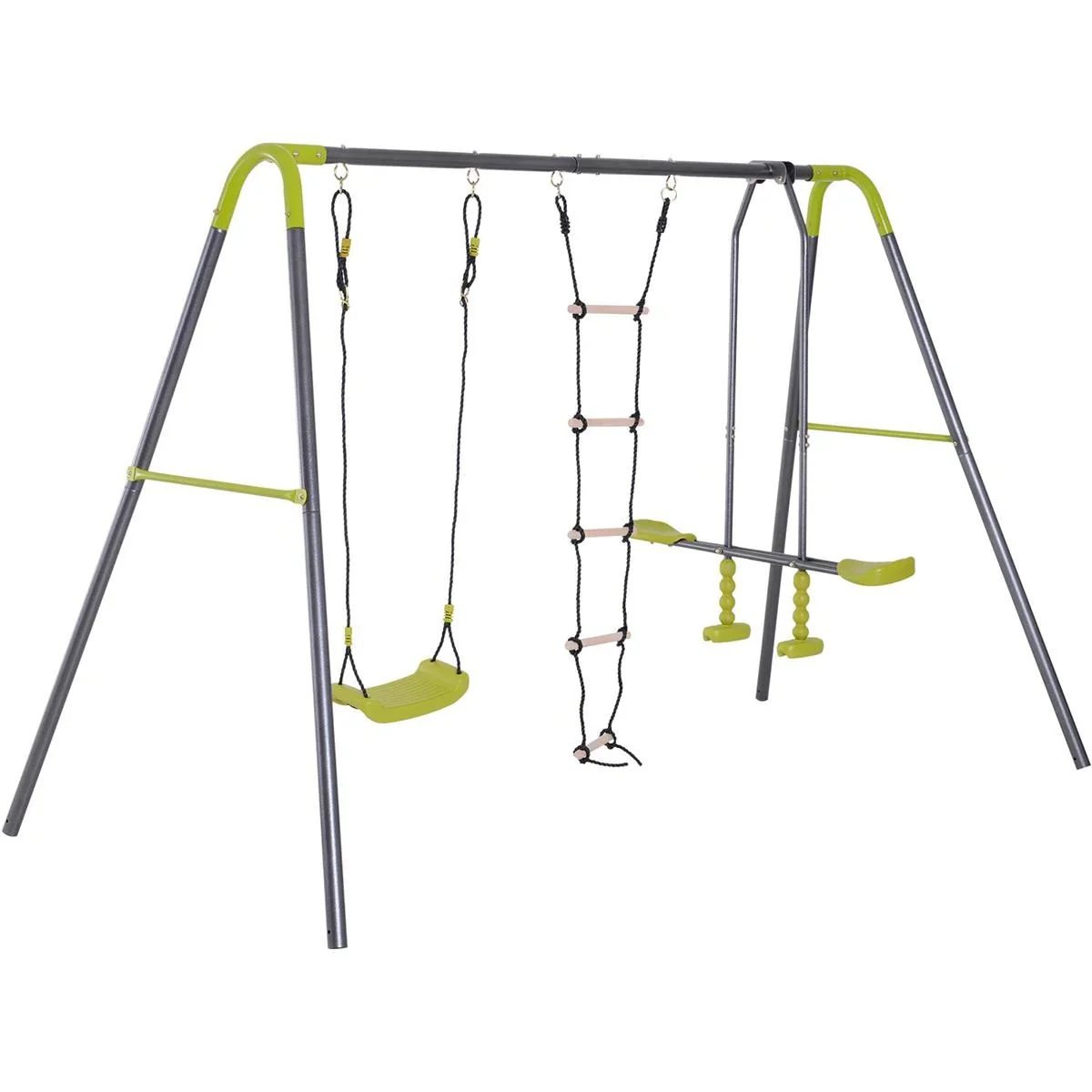 Kinder Gartenschaukel mit Wippe und Seilleiter schwarz/hellgrün - 5