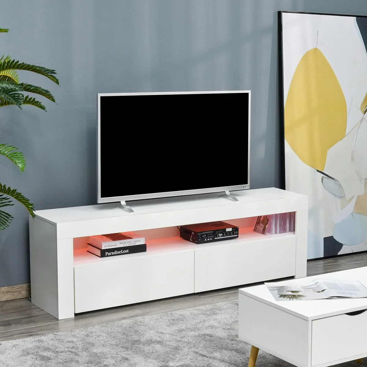 Fernsehtisch Fernsehschrank TV-Board TV-Schrank Unterschrank mit LED und Schublade MDF Spanplatte Weiß 160 x 35 x 50 cm - 1