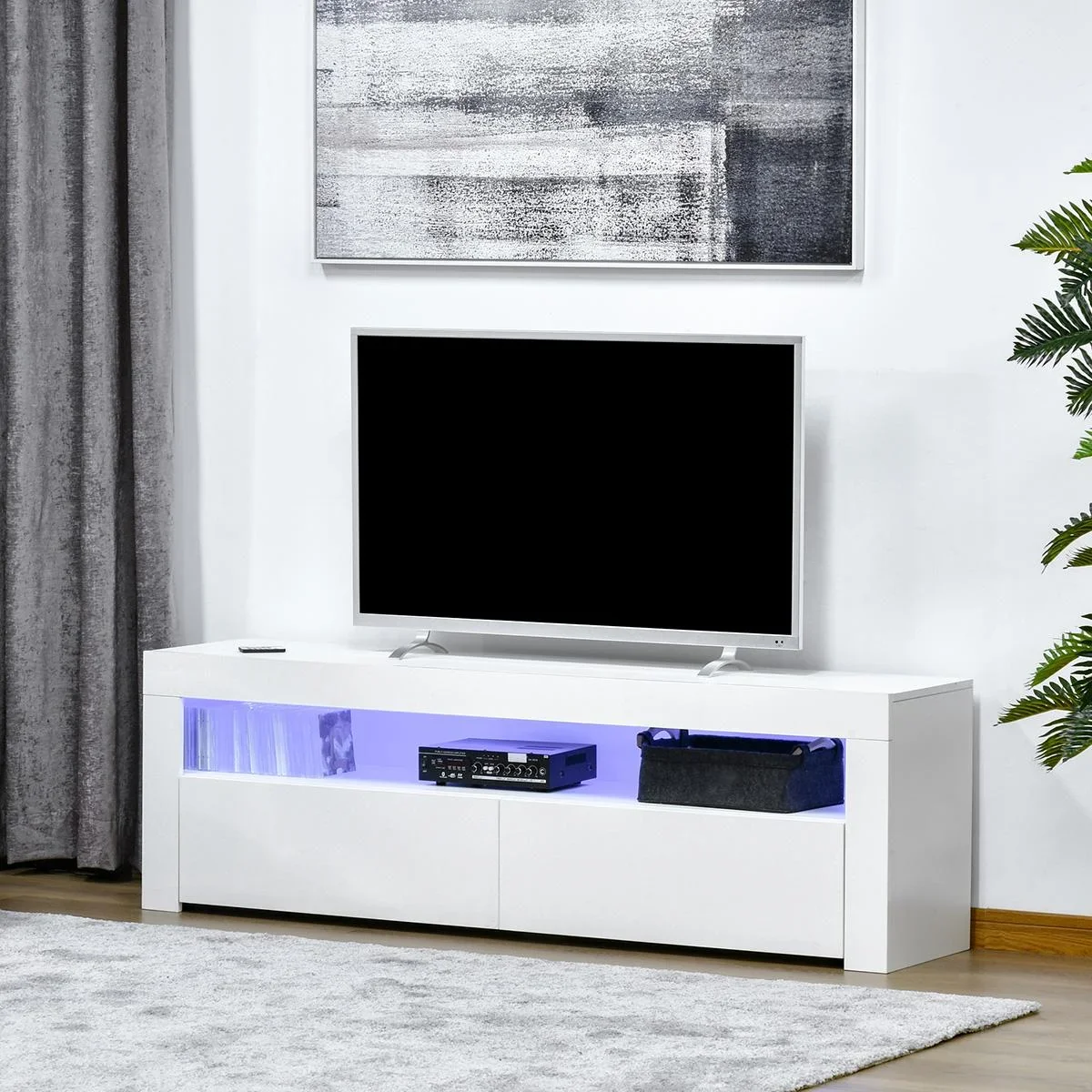 Fernsehtisch Fernsehschrank TV-Board TV-Schrank Unterschrank mit LED und Schublade MDF Spanplatte Weiß 160 x 35 x 50 cm - 2
