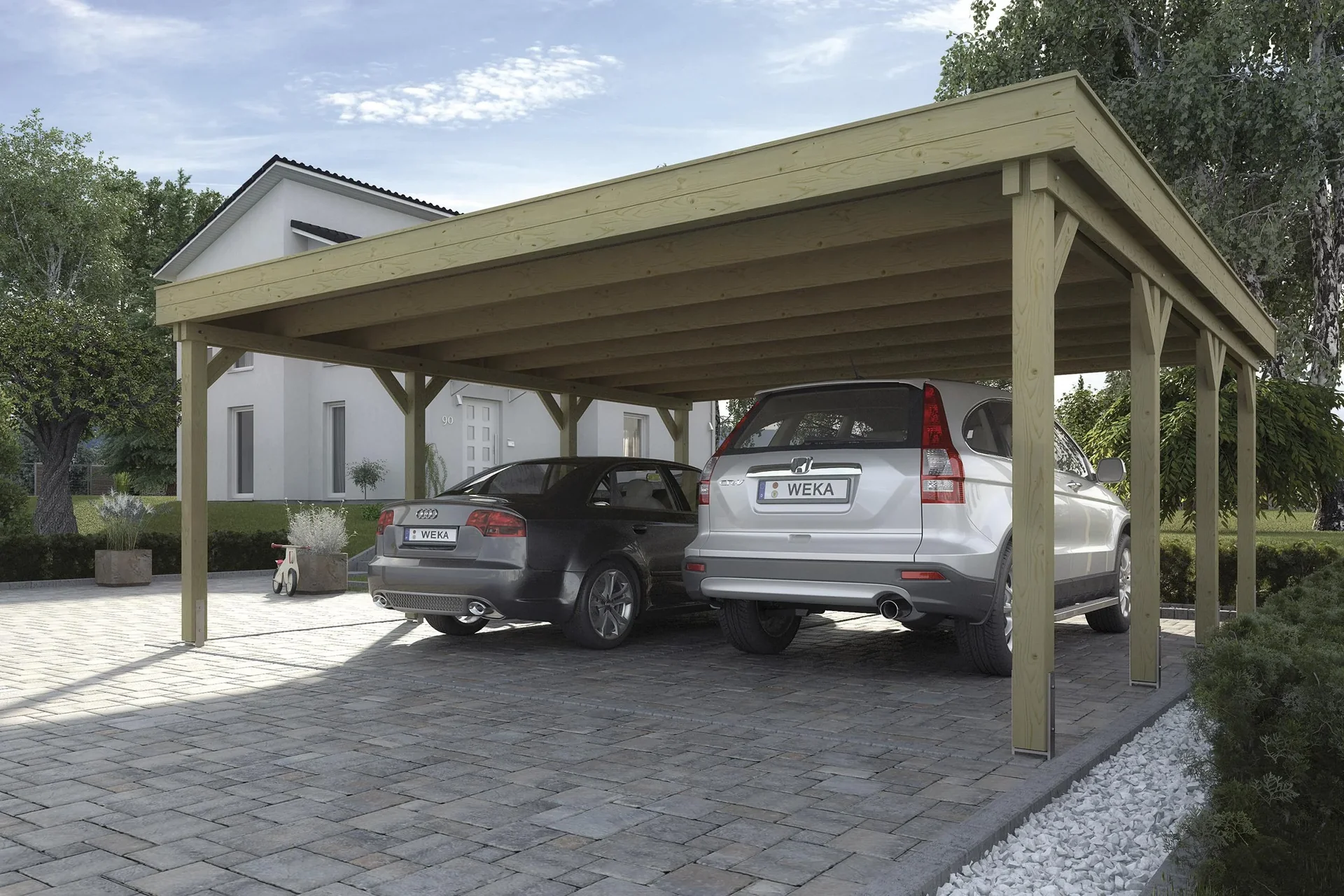 Doppelcarport 609 Gr. 1, 600 x 614 x 240 cm, kesseldruckimprägniert mit Trapezblech-Dach - 0