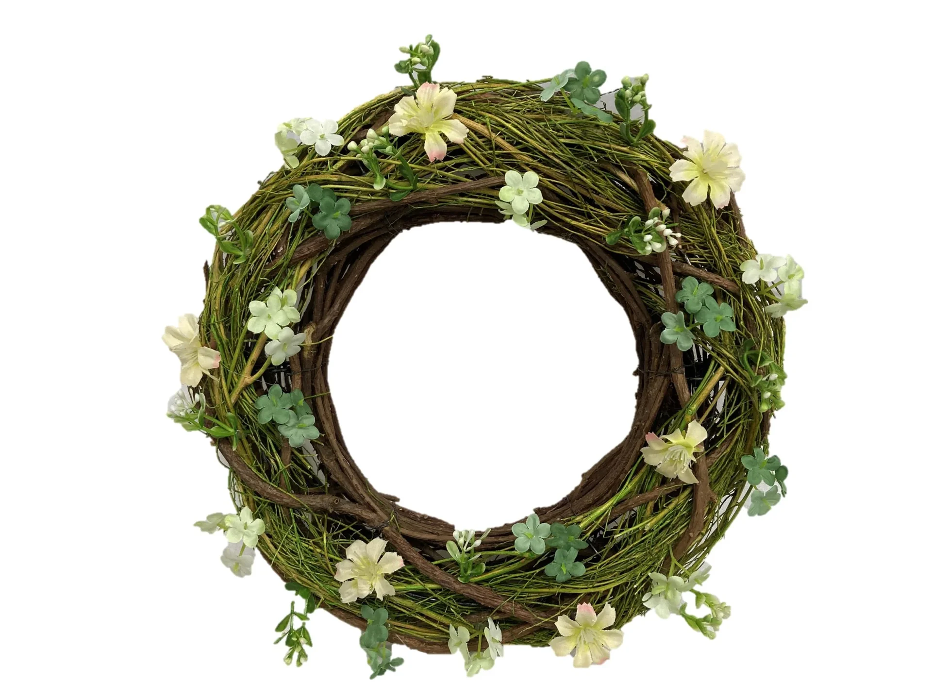 Türkranz Frühling aus Reisig verziert mit künstlichen Blumen - 1