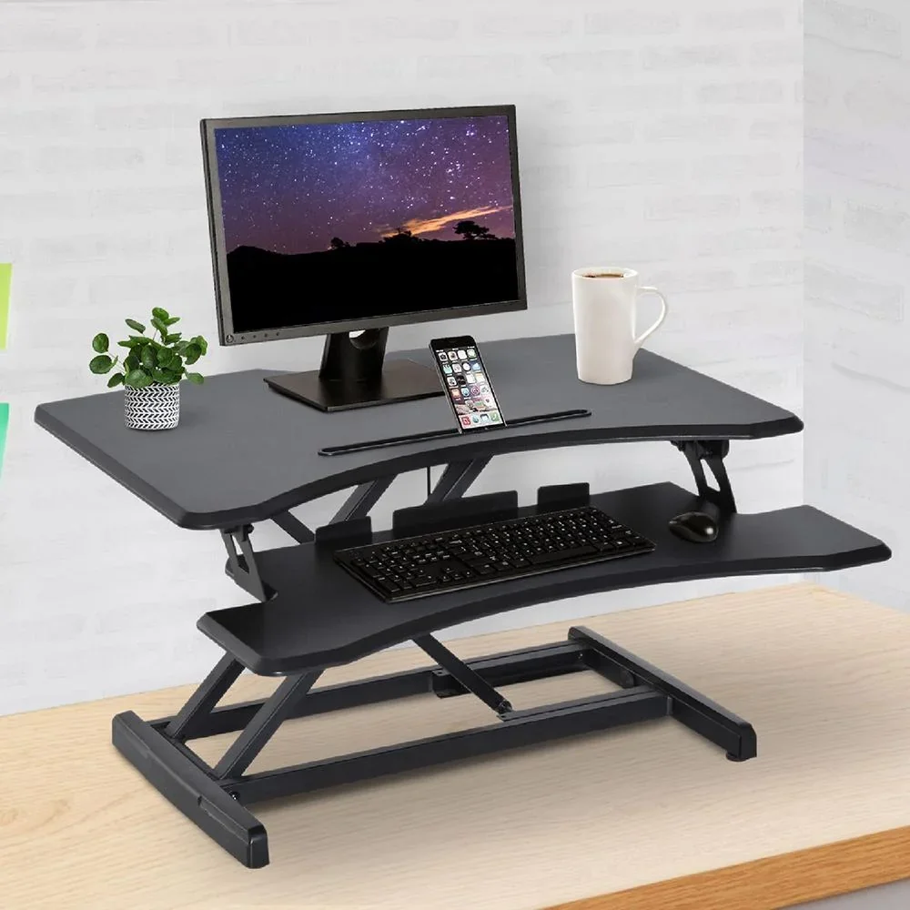 Höhenverstellbar Sitz-Steh-Schreibtisch Stehschreibtisch Schwarz L76 x B68 x H(12,5-42) cm - 7