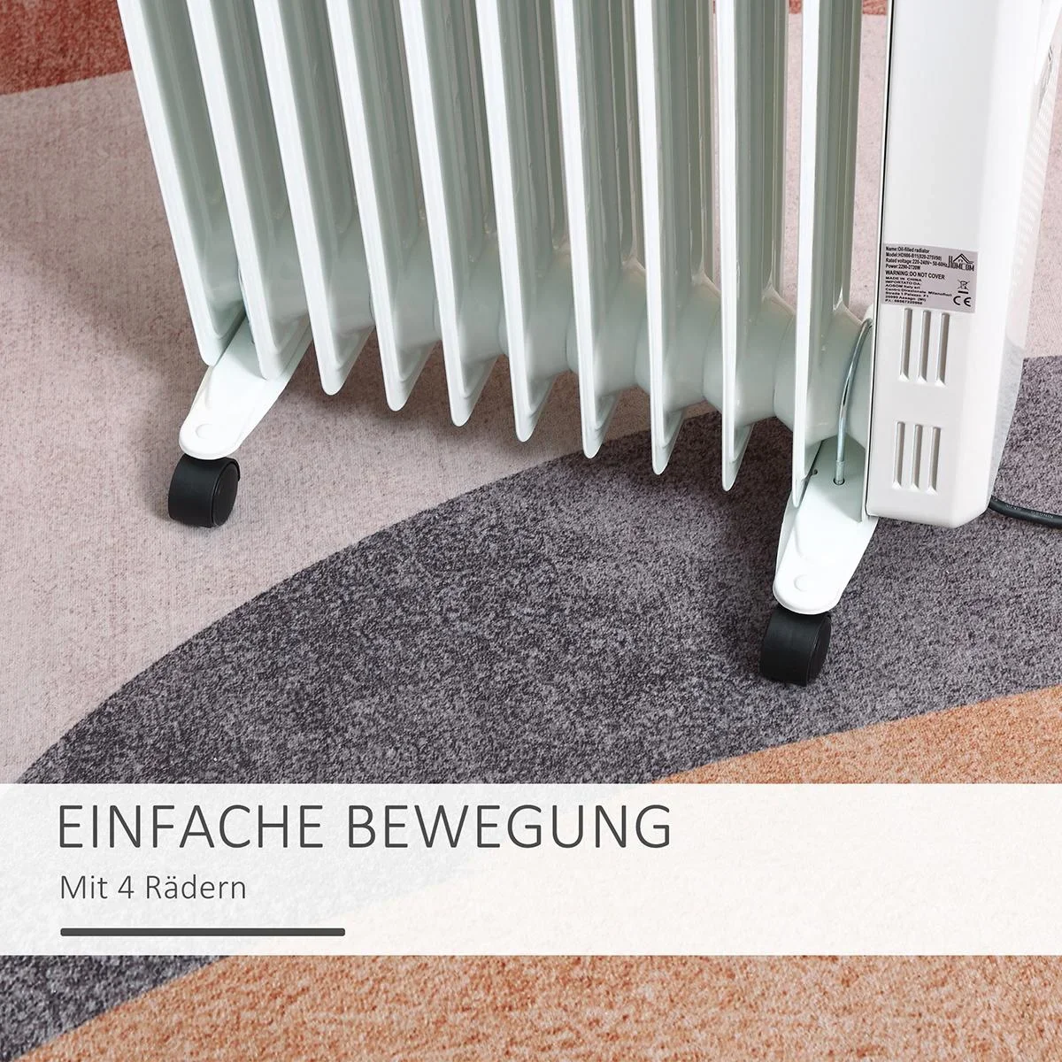 Ölradiator tragbar elektrisch Heizkörper 2290-2720W 3 Heizstufen 24-Stunden-Timing mit 4 Rollen Stahl 50,5 x 24 x 63 cm - 1