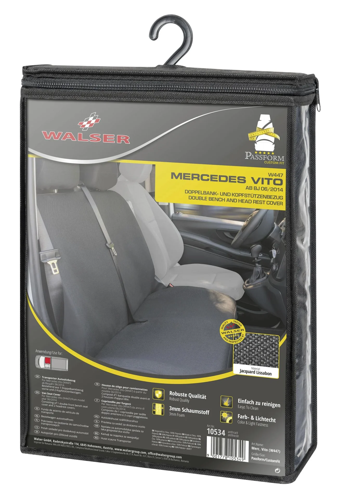 Passform Sitzbezüge Mercedes Vito 447 für Doppelbank vorne aus Stoff ab BJ 06/2014 - heute - 3