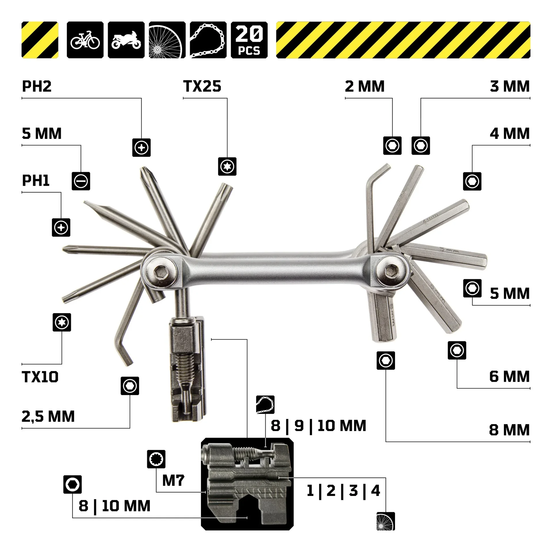 Multi-Tool für Zweiräder - 20 in 1 - 3