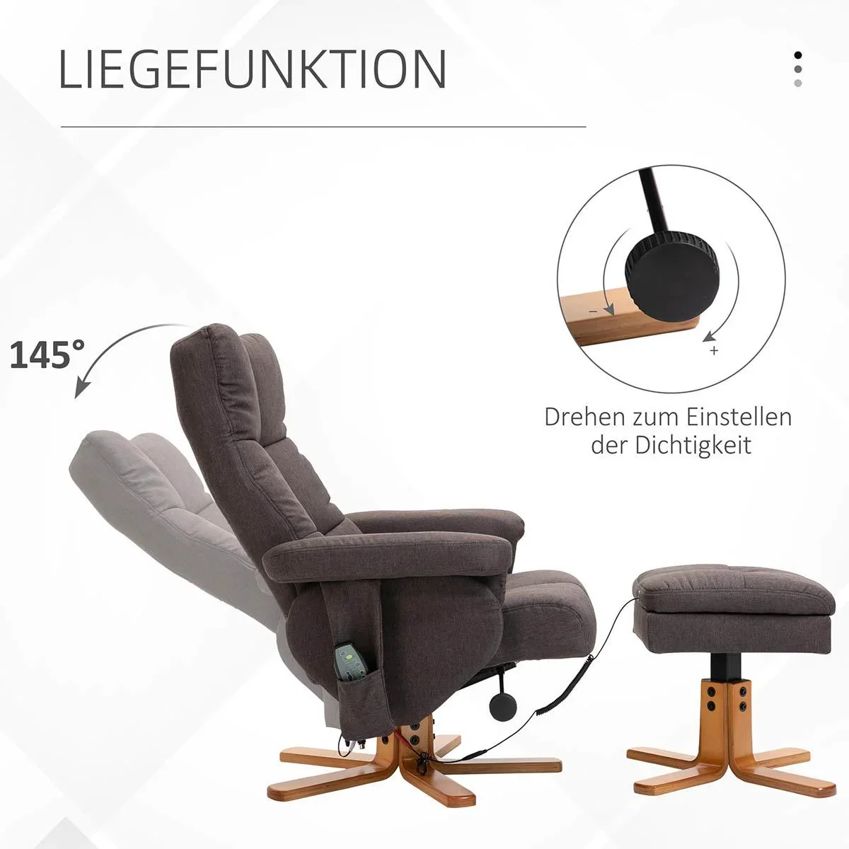 Massagesessel mit Fußhocker Relaxsessel Fernsehsessel TV Sessel 145°-Neigung Polyester Braun 80 x 86 x 99 cm - 1