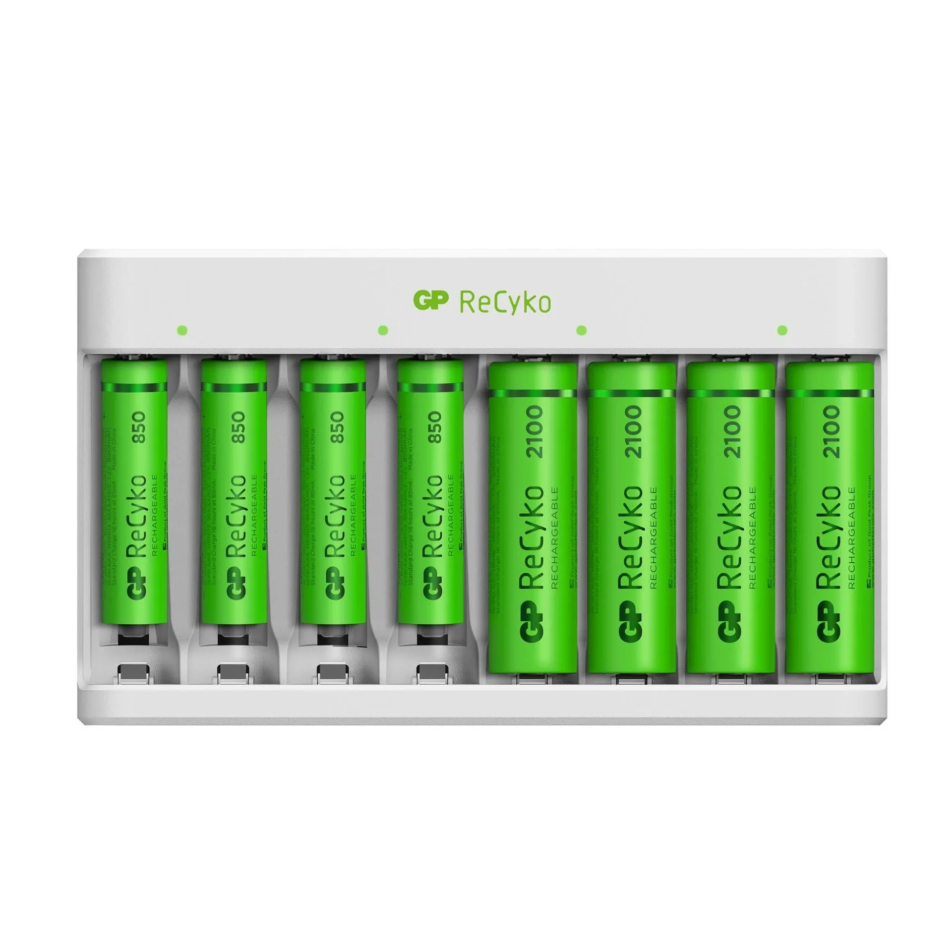 USB Ladegerät für 8 AA/AAA NiMH Akkus inkl. 4 ReCyko Mignon Akkus 2100 mAh + 4 ReCyko Micro Akkus 850 mAh - 0