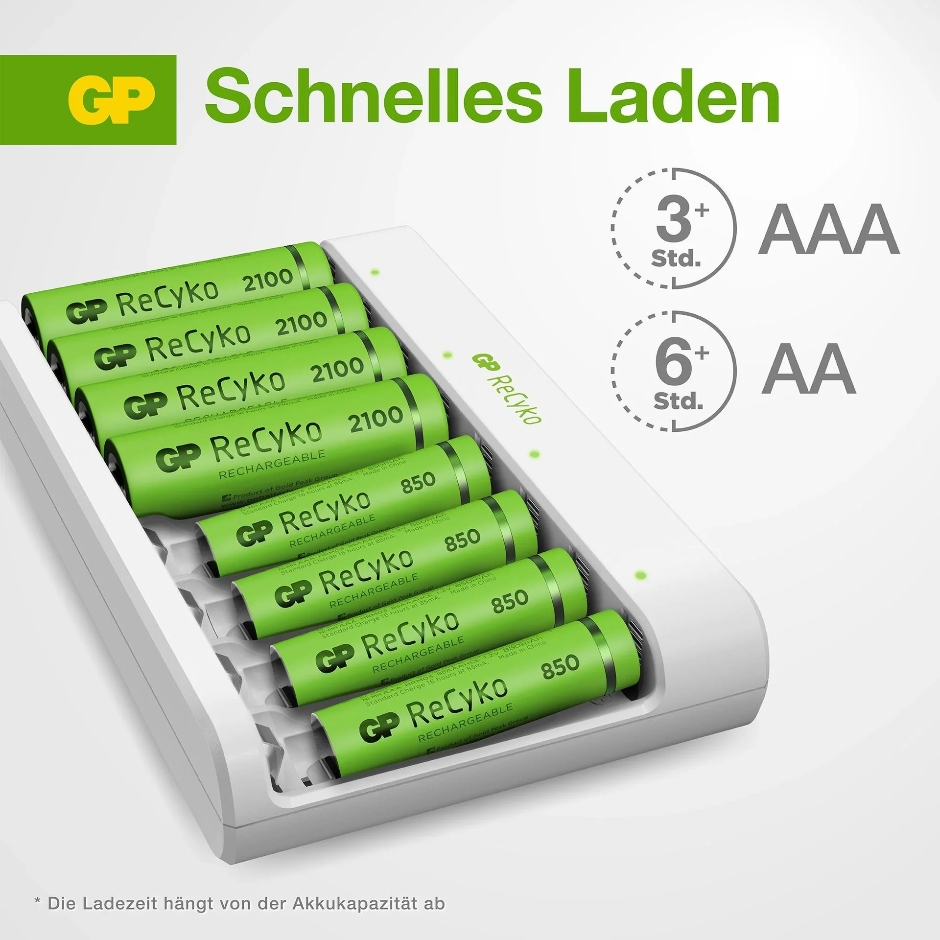 USB Ladegerät für 8 AA/AAA NiMH Akkus inkl. 4 ReCyko Mignon Akkus 2100 mAh + 4 ReCyko Micro Akkus 850 mAh - 6