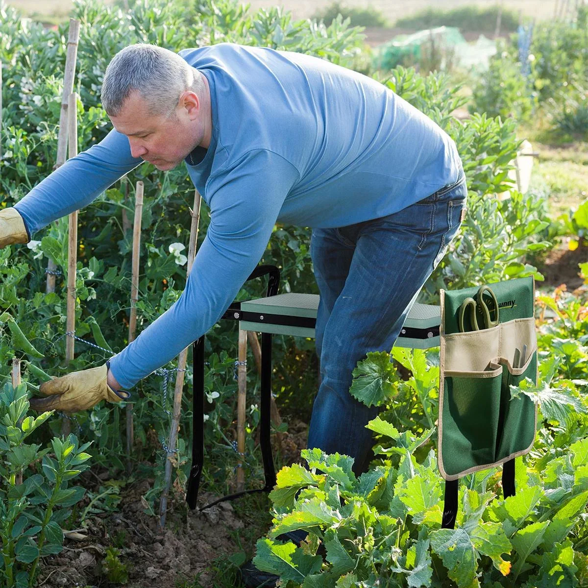 Gartenhocker mit Werkzeugtasche grün - 2