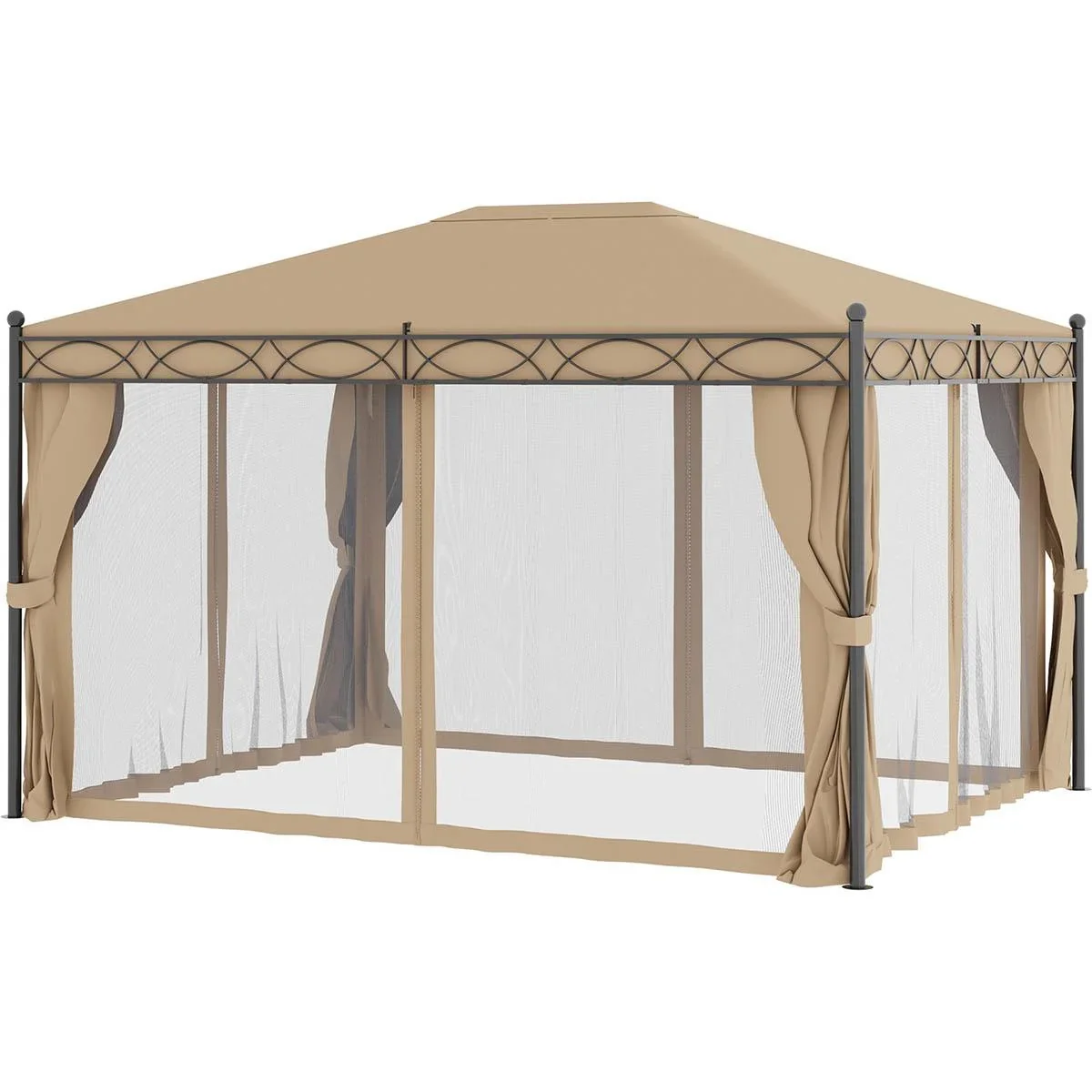 Pavillon mit Seitenwänden und Moskitonetz, Beige, 4 x 3 m - 1