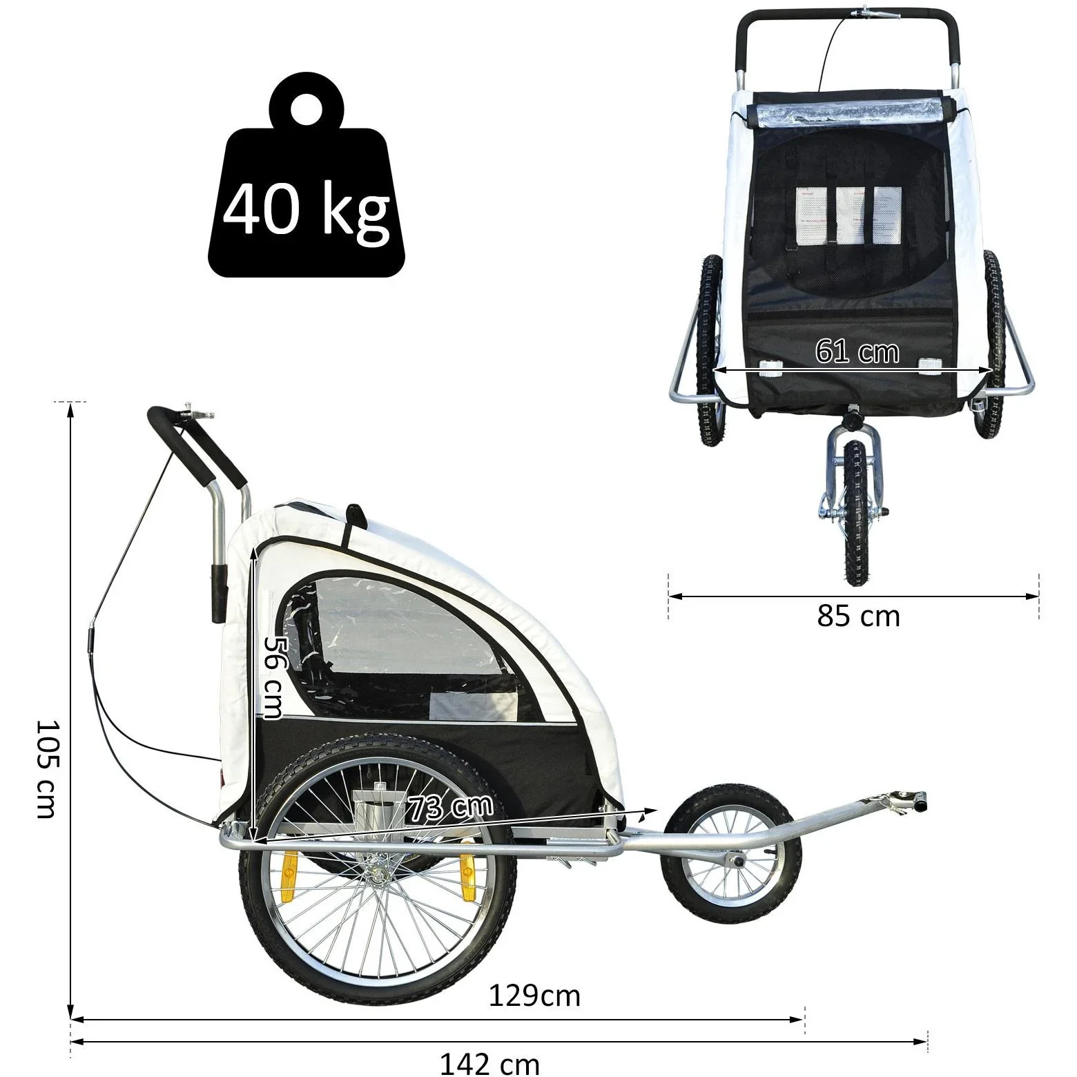 Fahrradanhänger UND Fahrradbuggy 2-in-1 weiß/schwarz - 4
