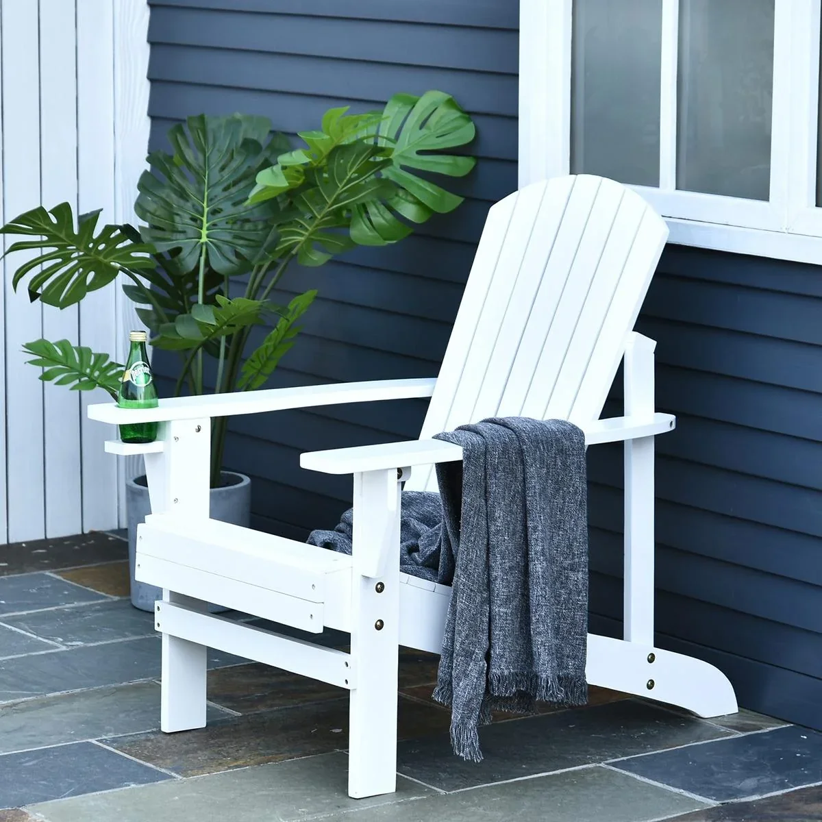 Gartenstuhl mit Getränkehalter weiß - 0