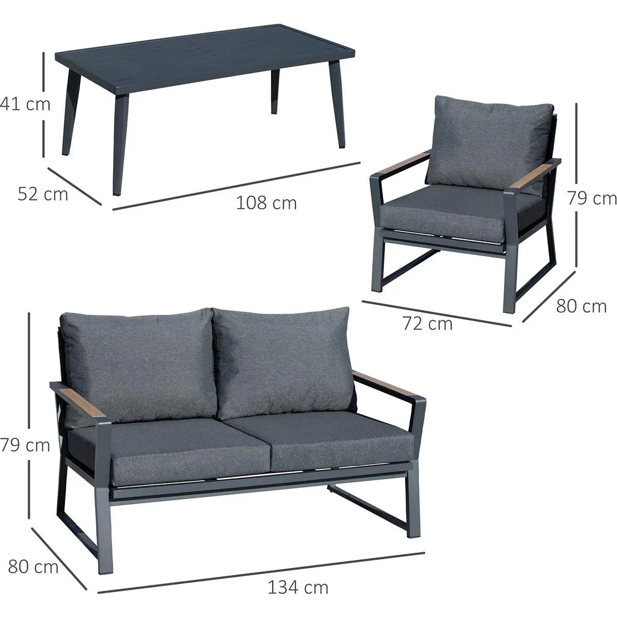 4-teiliges Gartenmöbel-Set mit Sofa, Stühlen und Beistelltisch dunkelgrau - 1