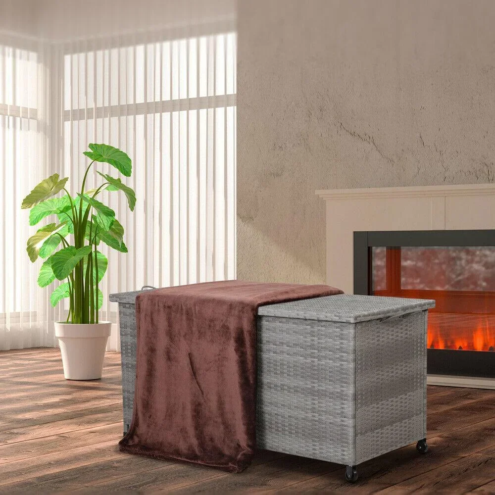 Aufbewahrungsbox Garten Poly Rattan Wasserdicht rollbar grau 122x56x61 cm - 2