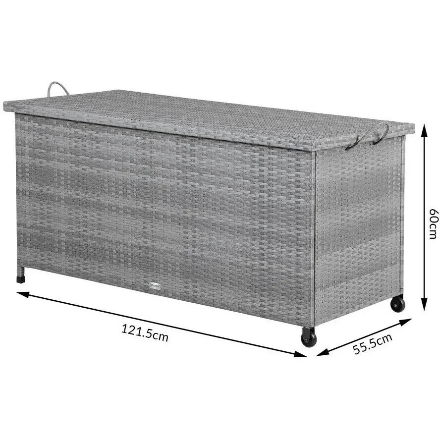 Aufbewahrungsbox Garten Poly Rattan Wasserdicht rollbar grau 122x56x61 cm - 3