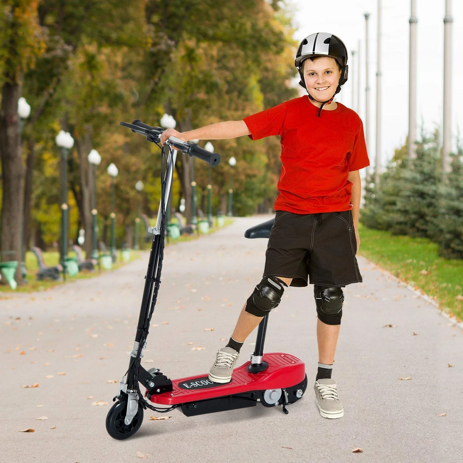 Elektroroller Kinderroller mit Sitz Cityroller 120W Rot - 0