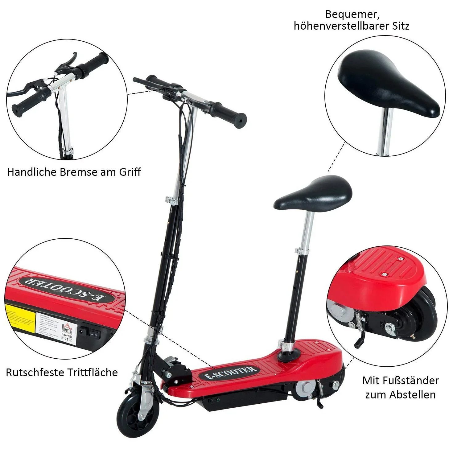 Elektroroller Kinderroller mit Sitz Cityroller 120W Rot - 2