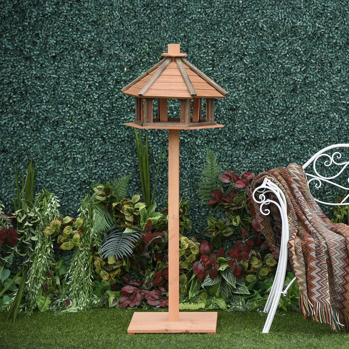 Vogelhaus hölzerner Vogelvilla Futterhaus Vogelständer Vogel-Tischvogelhaus Spielstand mit wasserfestem Dach für den Aus - 0