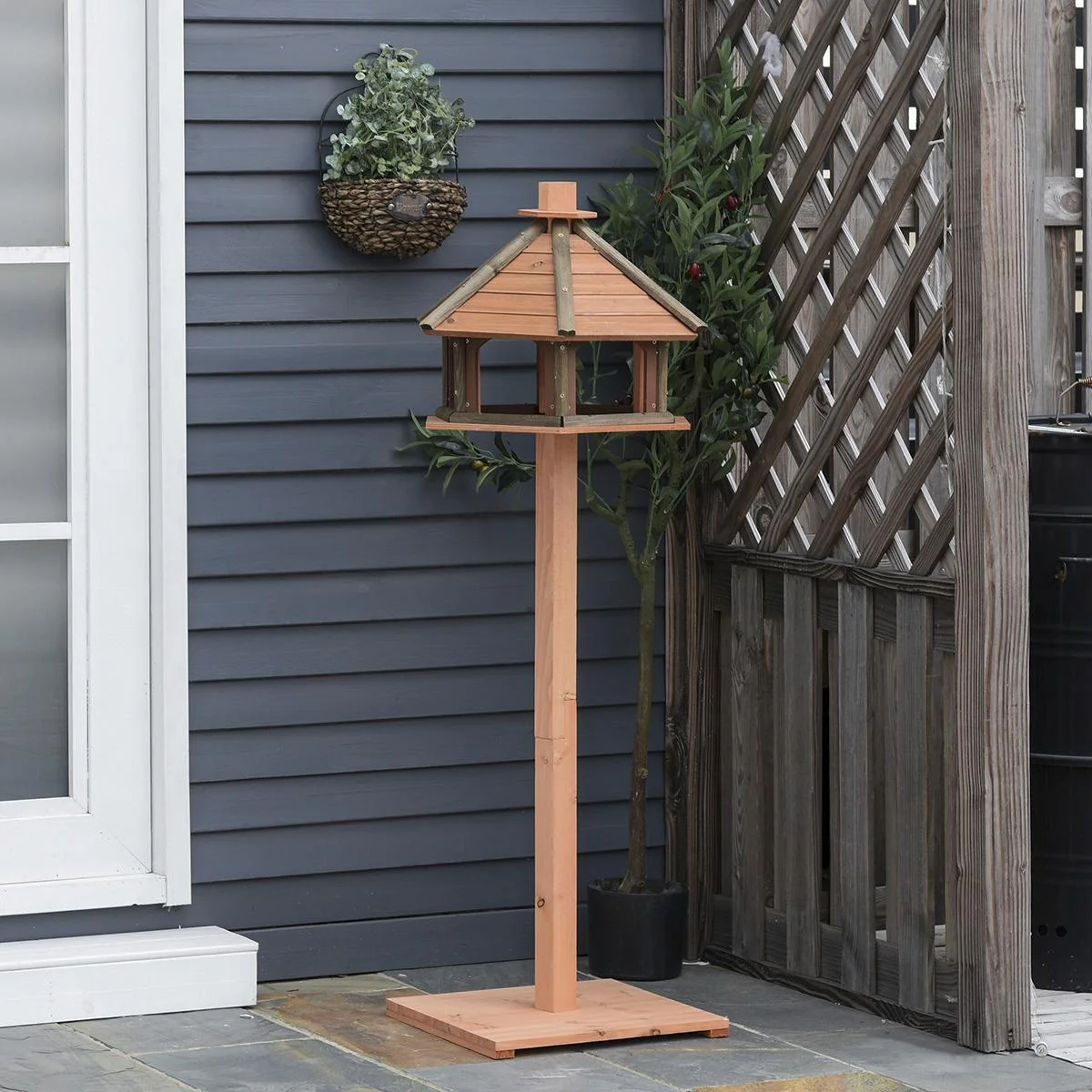 Vogelhaus hölzerner Vogelvilla Futterhaus Vogelständer Vogel-Tischvogelhaus Spielstand mit wasserfestem Dach für den Aus - 1