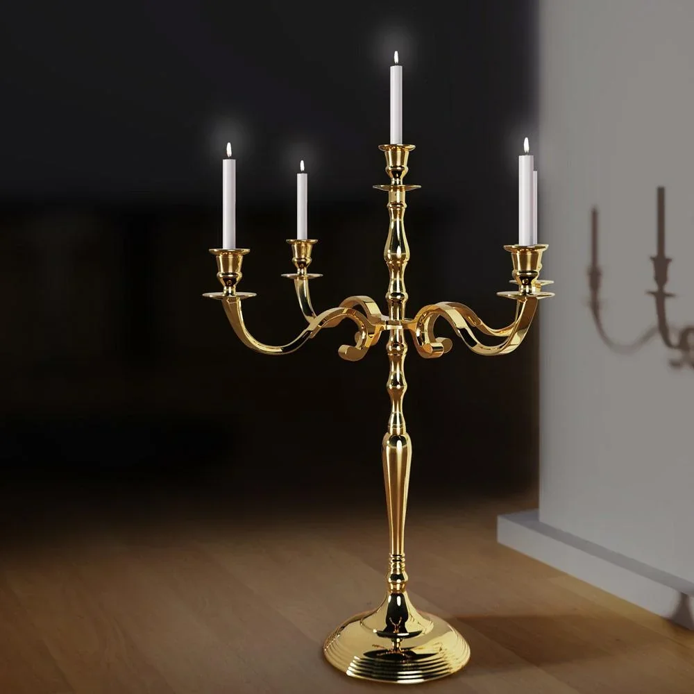 Kerzenhalter gold glänzendes Aluminium 40cm 5-armiger Kandelaber - 8