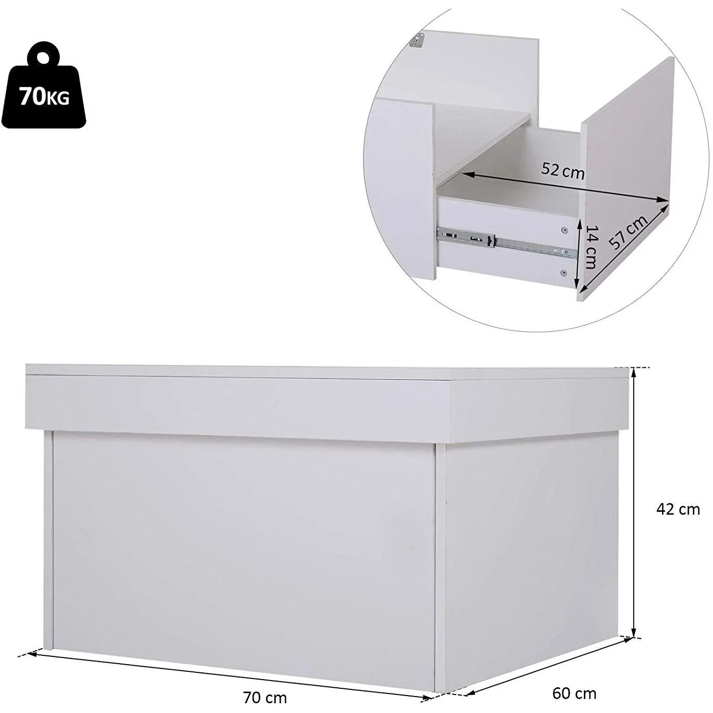 Schuhschrank Schuhregal Schuhbank mit Schublade und Klappe Holz Weiß 70 x 60 x 42 cm - 2