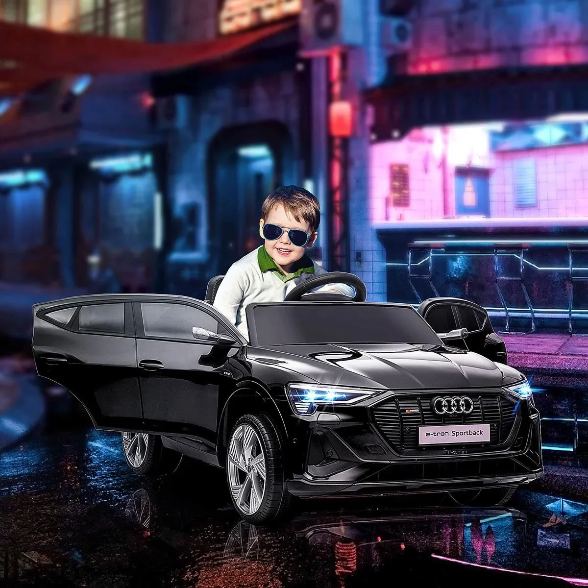 Kinderauto elektrisch 3 Geschwindigkeiten mit Fernsteuerung ab 3 Jahren Kunststoff Metall schwarz 108 x 60 x 47 cm - 1