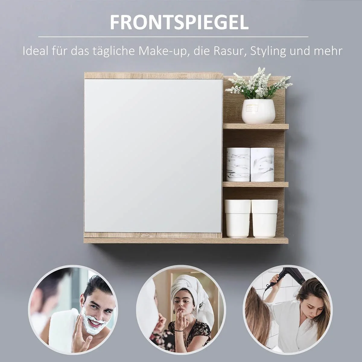 Badezimmerschrank mit Spiegel - Holzoptik - 60 x 18 x 50 cm - 2