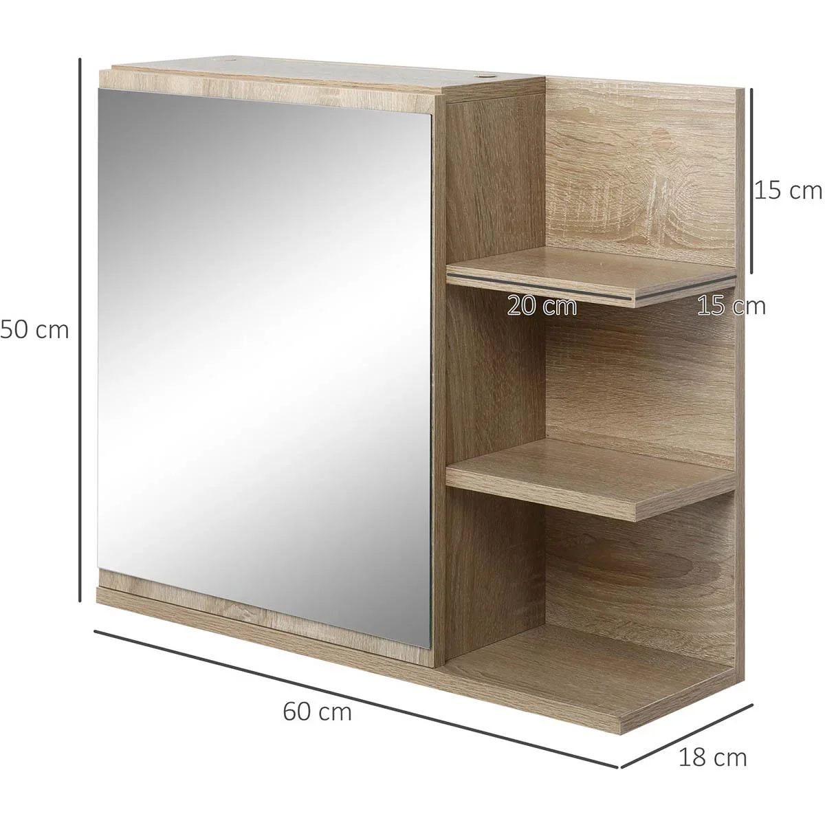 Badezimmerschrank mit Spiegel - Holzoptik - 60 x 18 x 50 cm - 3