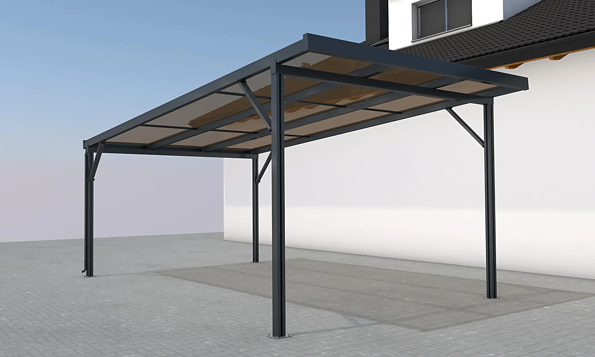 Carport Premium, anthrazit, 3094 x 5620 mm - Acryl Stegplatten 16mm, bronze - 0