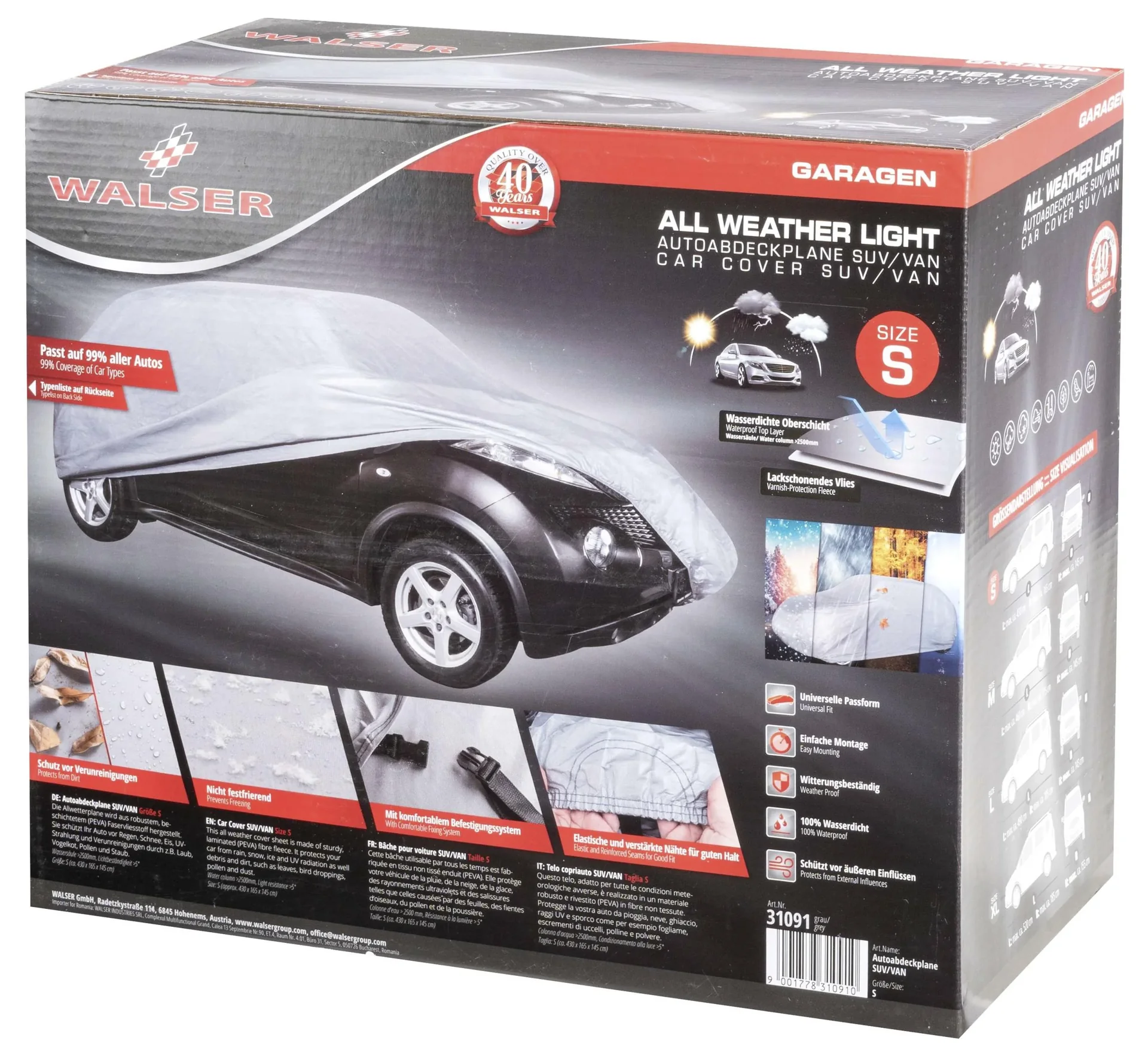 All Weather light SUV - Größe S - 430 x 165 x 145 cm - PEVA - grau - 0