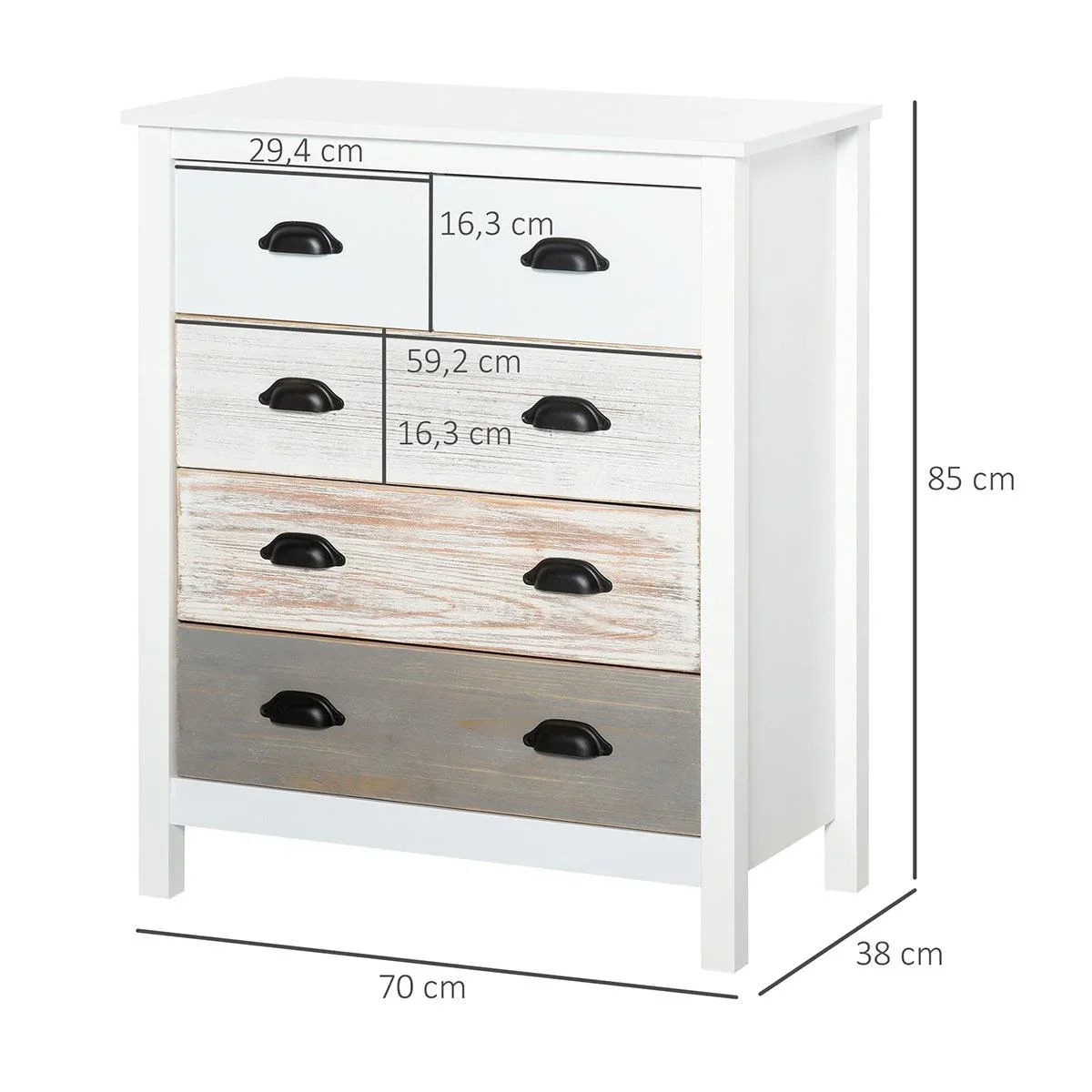 Schubladenschrank Beistellschrank mit 5 Schubladen Kommode MDF Tannenholz 70 x 38 x 85 cm - 3
