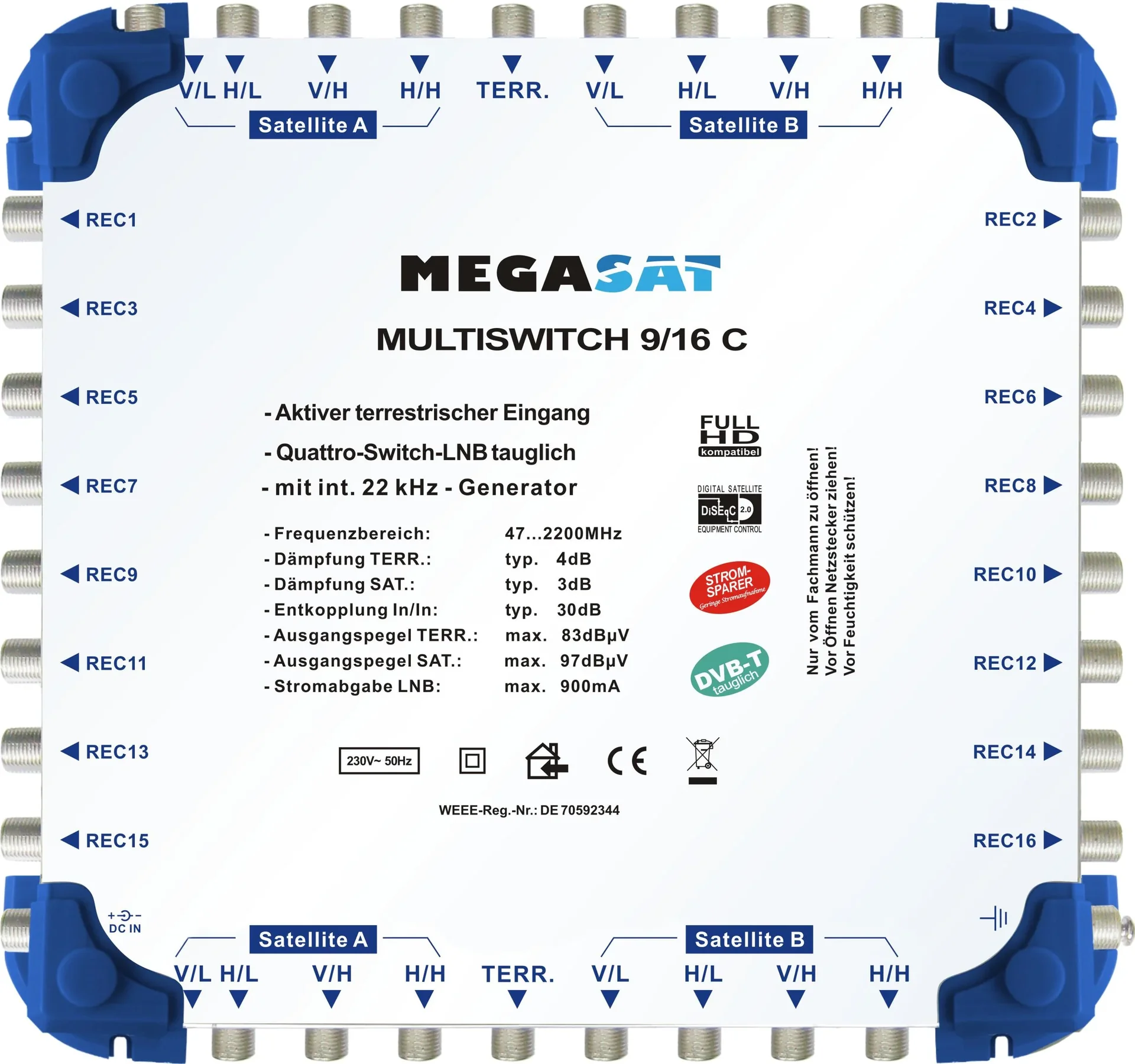 Multischalter 9/16 C - Erweiterbares System. Geeignet für 2 Satelliten bis zu 16 Teilnehmer pro Multischalter - 1