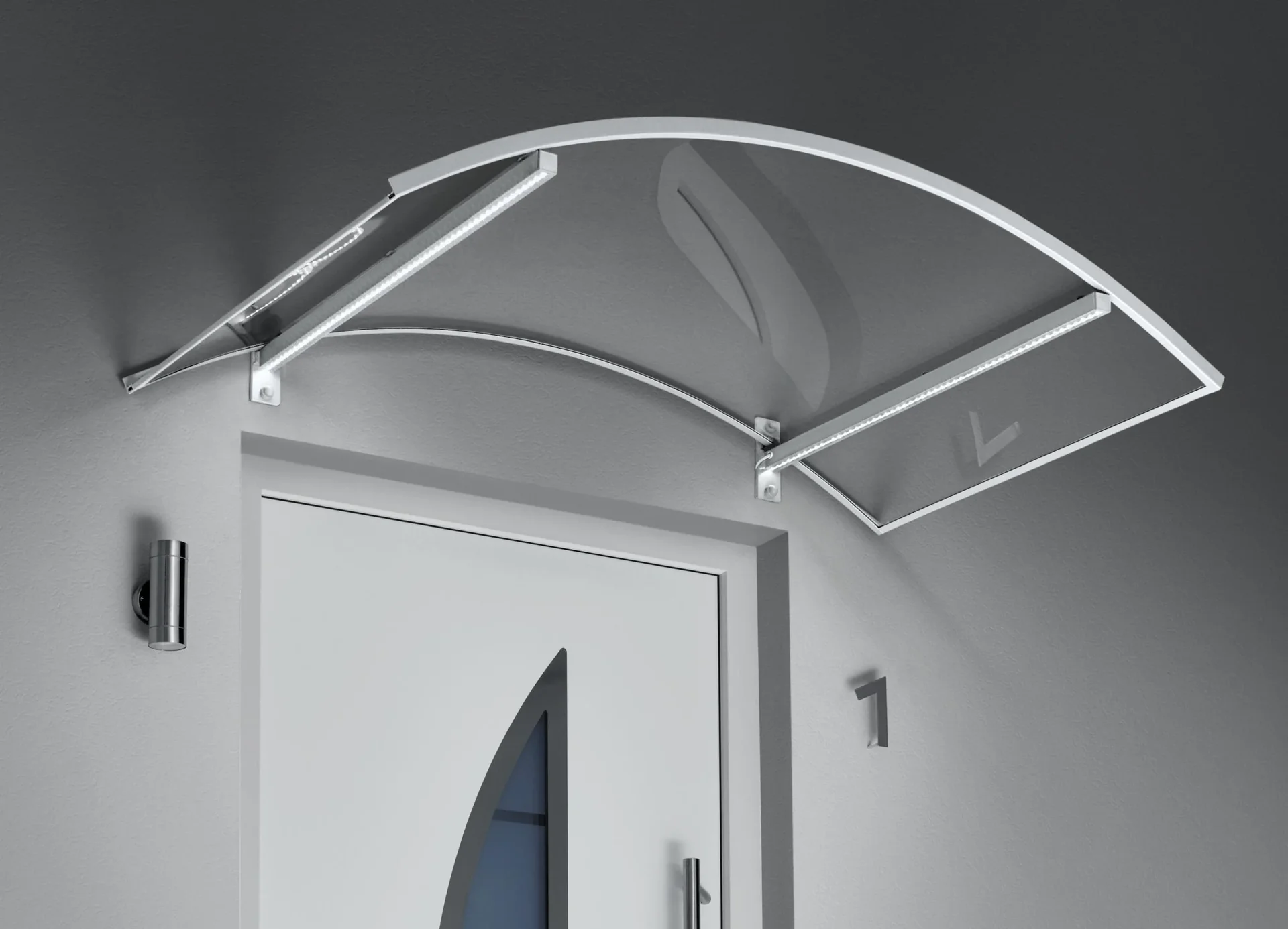 Bogenvordach mit LED-Technik, 1500 x 900 x 250 mm, Farbe weiß - 0