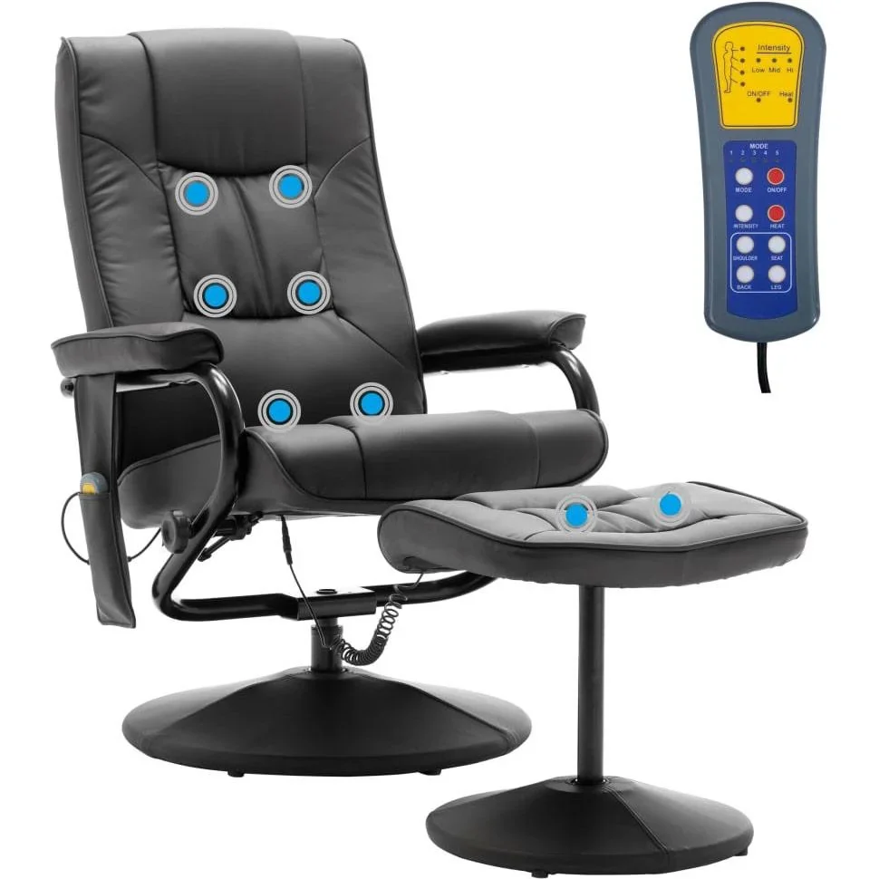Massagesessel mit Fußhocker Kunstleder grau - 0