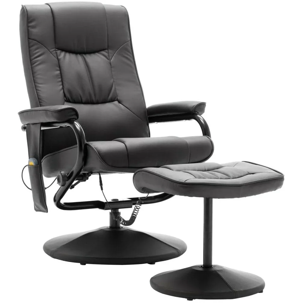 Massagesessel mit Fußhocker Kunstleder grau - 4