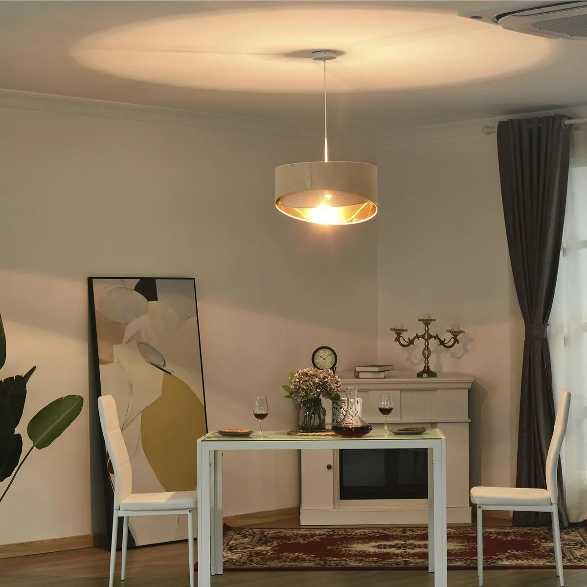 Deckenleuchte Kronleuchter Deckenlampe mit zwei abgeschrägte Lampenschirme für Büro, Wohnzimmer, Esszimmer, Stahl, Leine - 2