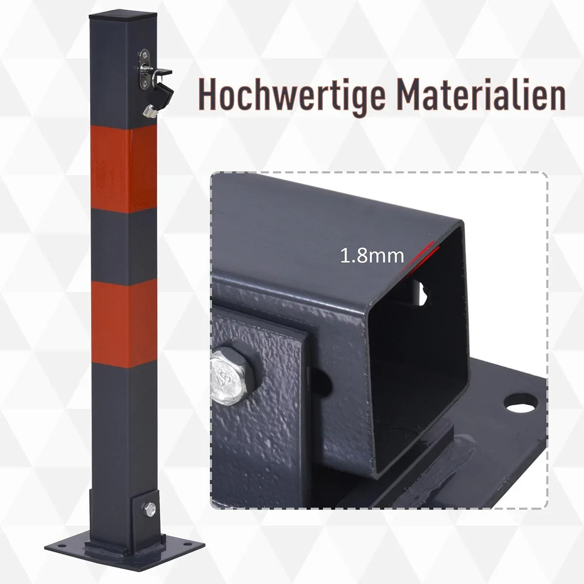 Parkplatzsperre, Zusammenklappbare Parkpfosten, Manueller Sperrpfosten mit Roten Warnstreifen, 3 Schlüssel, Stahl - 3