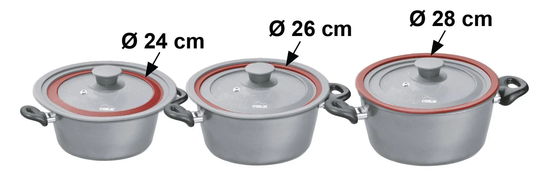 Universal-Glasdeckel mit Silikonumrandung, passend für 24/ 26 /28 cm - 0