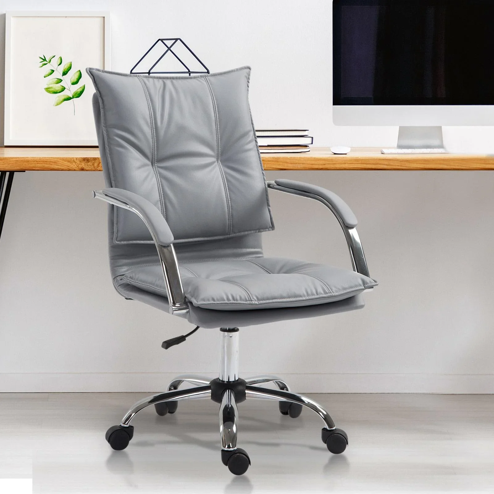 Bürostuhl Drehstuhl höhenverstellbar rollbar ergonomisch PU grau 64 x 57 x (91 101) cm - 1